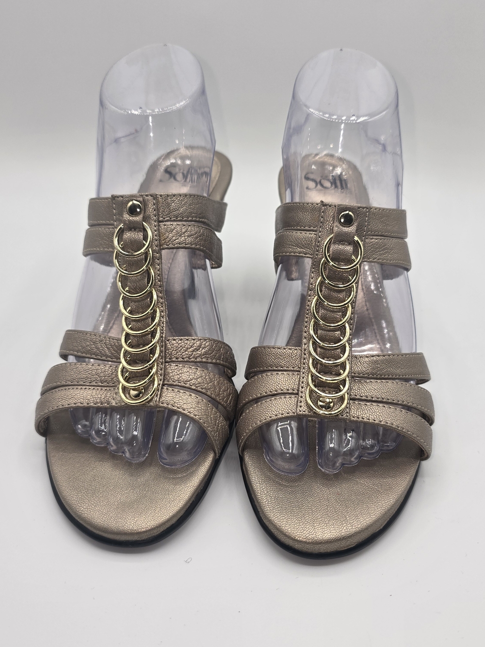 SoftWalk Women's 9 Metallic Taupe Strappy Slide Sandals Party Evening Comfy